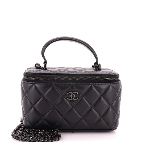 So Black Top Handle Vanity Case with Chain Quilted Lambskin Small
