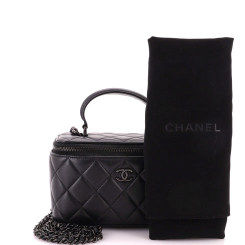So Black Top Handle Vanity Case with Chain Quilted Lambskin Small