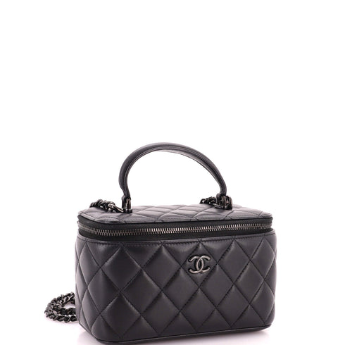 So Black Top Handle Vanity Case with Chain Quilted Lambskin Small