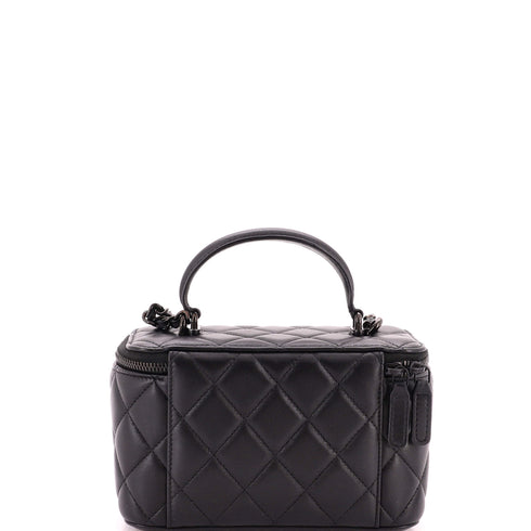 So Black Top Handle Vanity Case with Chain Quilted Lambskin Small