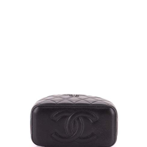 So Black Top Handle Vanity Case with Chain Quilted Lambskin Small