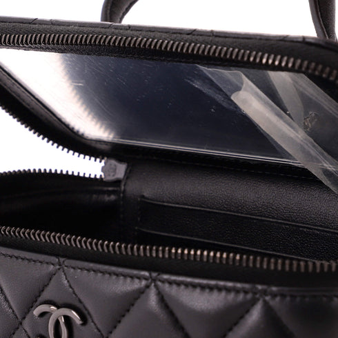 So Black Top Handle Vanity Case with Chain Quilted Lambskin Small
