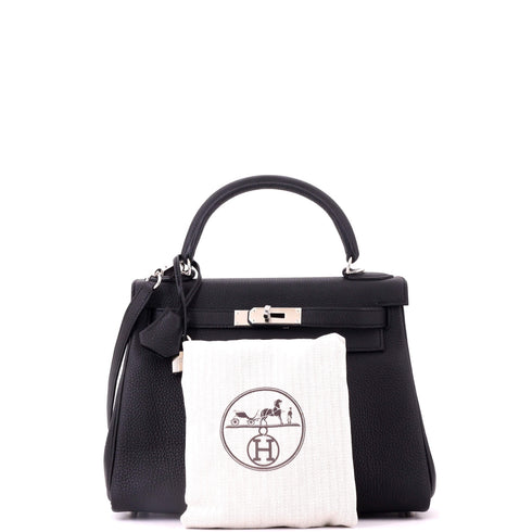 Kelly Handbag Noir Togo with Palladium Hardware 28