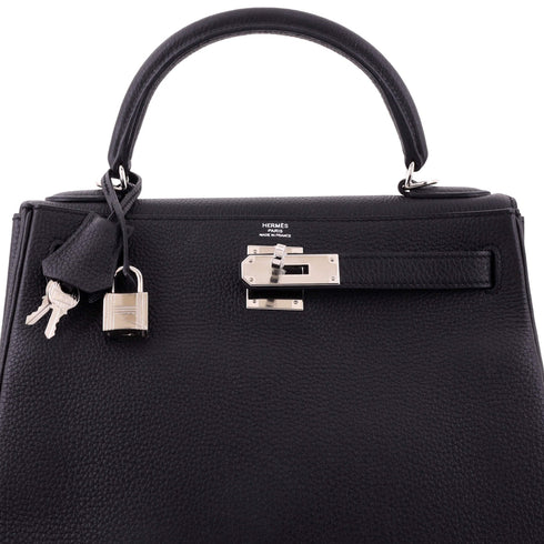 Kelly Handbag Noir Togo with Palladium Hardware 28
