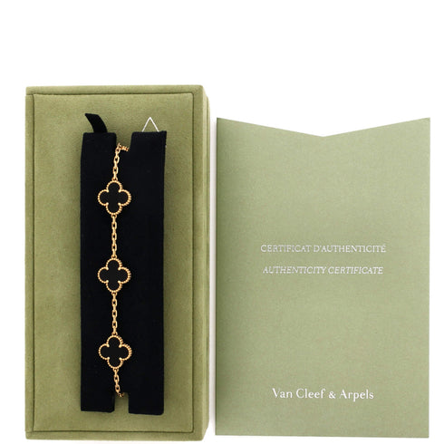 Vintage Alhambra 5 Motifs Bracelet 18K Yellow Gold and Onyx