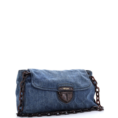 Chain Flap Shoulder Bag Denim Medium