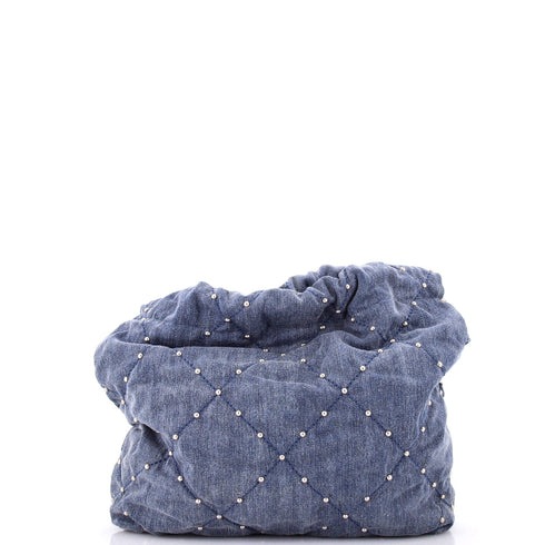 22 Chain Hobo Quilted Studded Denim Small