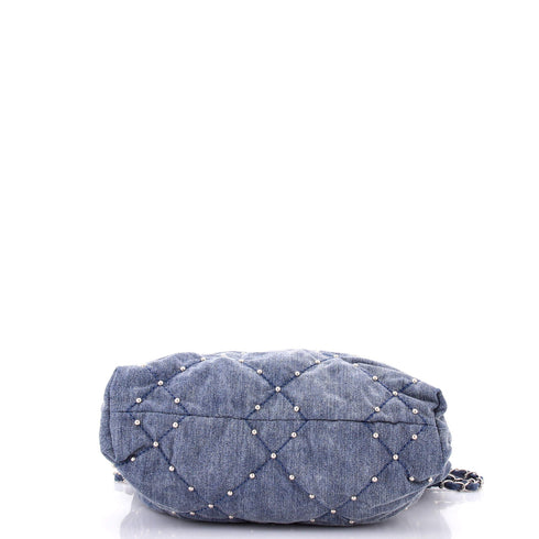 22 Chain Hobo Quilted Studded Denim Small
