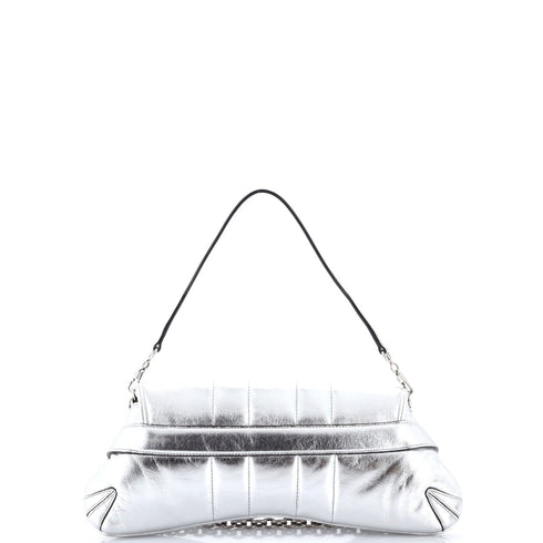 Horsebit Chain Shoulder Bag Vertical Quilted Leather Large