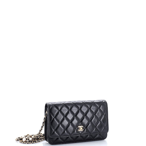 Pearl Charm Wallet on Chain Quilted Glazed Calfskin