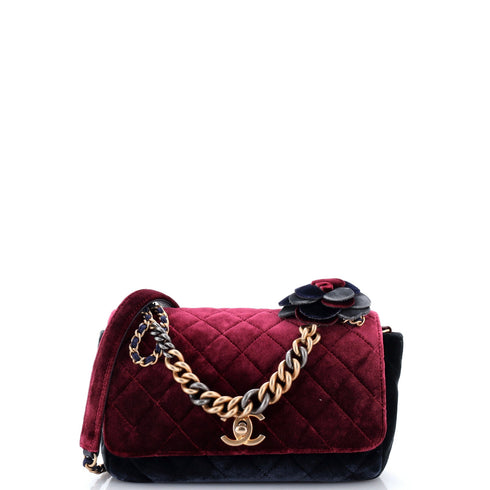 Private Affair Camellia Flap Bag Quilted Velvet Medium