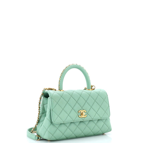 Coco Top Handle Bag Quilted Caviar with Chain Detail Handle Mini