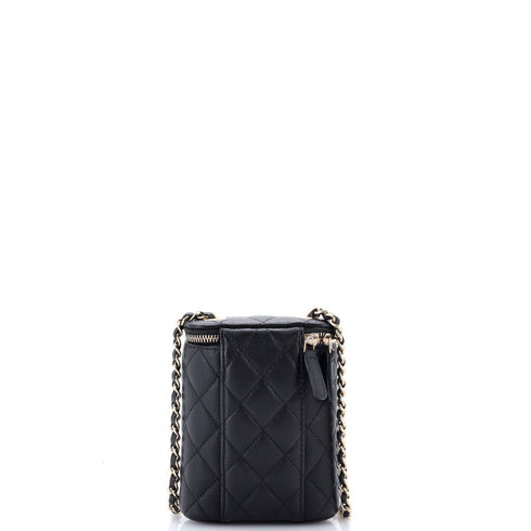 Vertical Classic Vanity Case with Chain Quilted Caviar Small