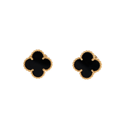 Sweet Alhambra Stud Earrings 18K Yellow Gold and Onyx