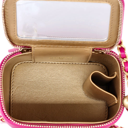 Pearl Crush Vanity Case with Chain Quilted Lambskin Mini