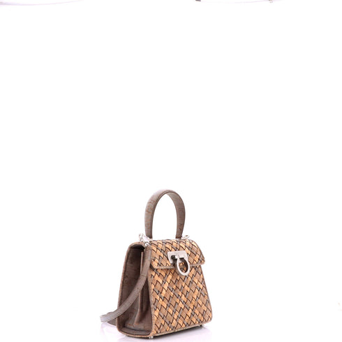 Gancini Earth Convertible Top Handle Bag Woven Cork Mini