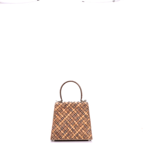 Gancini Earth Convertible Top Handle Bag Woven Cork Mini