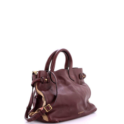 Banner Tote Leather and House Check Canvas Medium