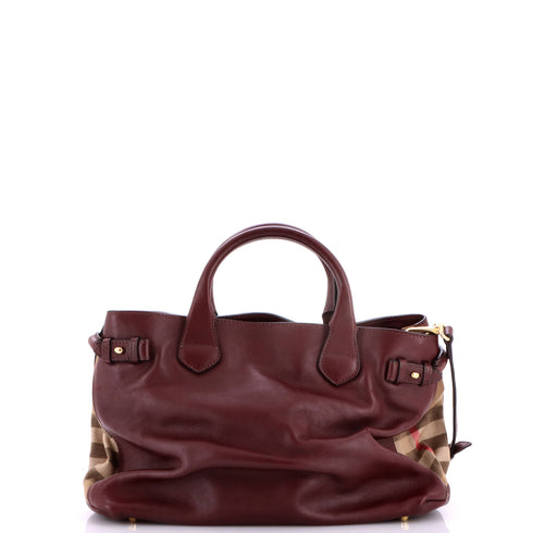 Banner Tote Leather and House Check Canvas Medium