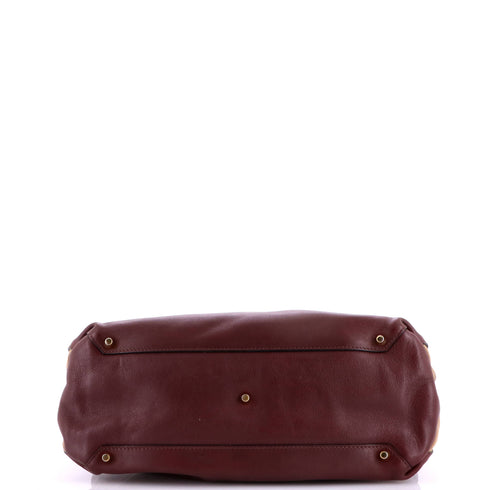 Banner Tote Leather and House Check Canvas Medium
