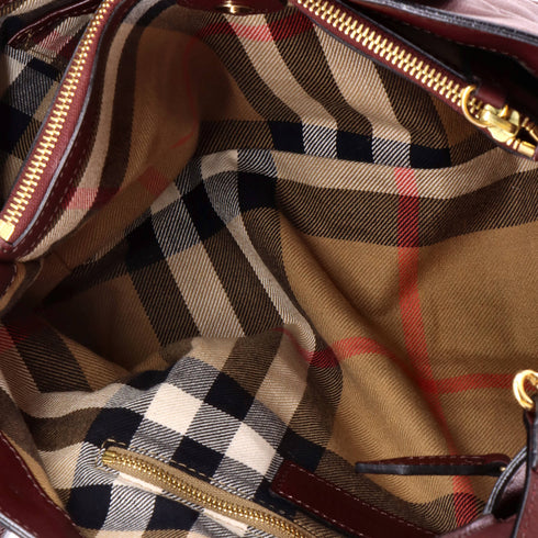 Banner Tote Leather and House Check Canvas Medium