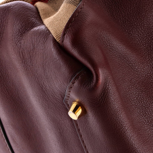 Banner Tote Leather and House Check Canvas Medium