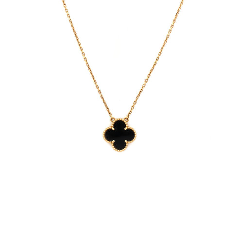 Vintage Alhambra Pendant Necklace 18K Yellow Gold and Onyx