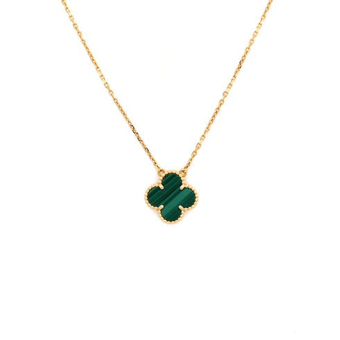 Vintage Alhambra Pendant Necklace 18K Yellow Gold and Malachite