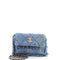Denim Mood Flap Clutch with Chain Logo Printed Quilted Fringe Denim