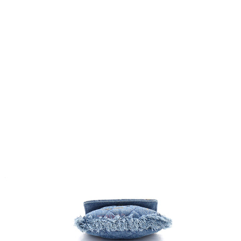 Denim Mood Flap Clutch with Chain Logo Printed Quilted Fringe Denim