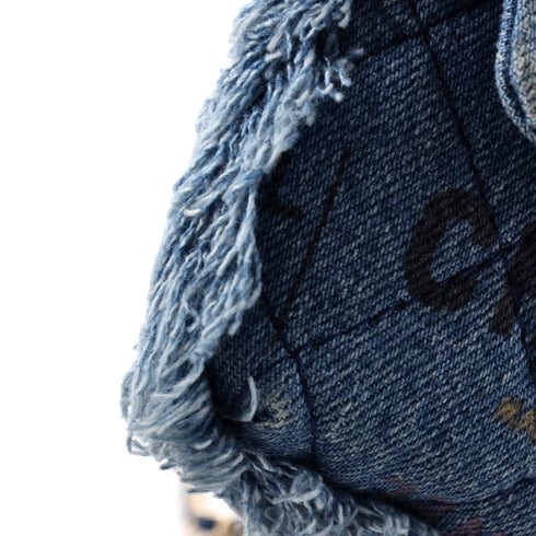 Denim Mood Flap Clutch with Chain Logo Printed Quilted Fringe Denim