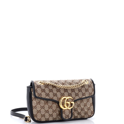 GG Marmont Flap Bag Diagonal Quilted GG Canvas with Leather Small