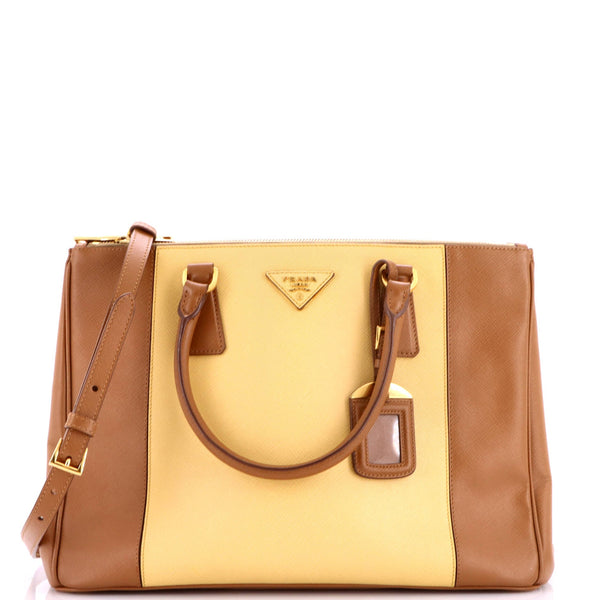 Bicolor Double Zip Lux Tote Saffiano Leather Medium
