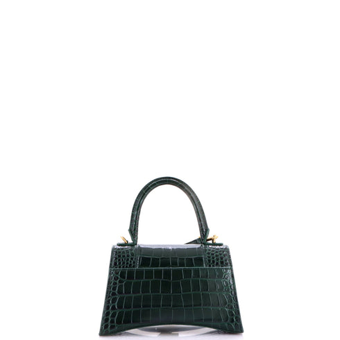 Hourglass Top Handle Bag Crocodile Embossed Leather Small