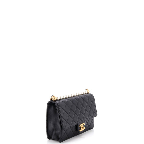 Chic Pearls Flap Bag Quilted Lambskin Small