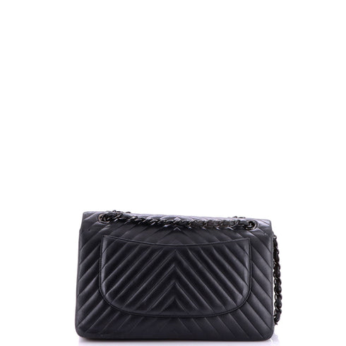 So Black Classic Double Flap Bag Chevron Lambskin Jumbo