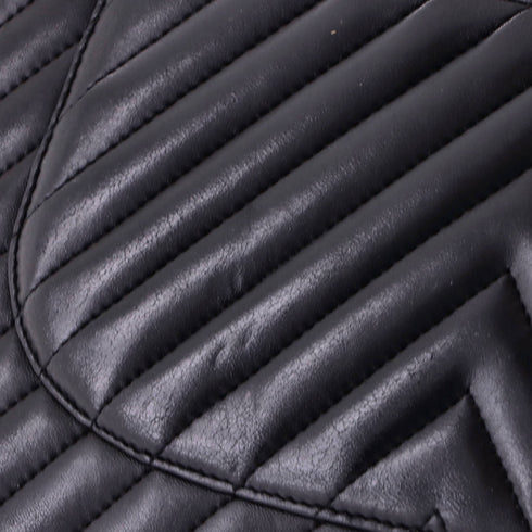So Black Classic Double Flap Bag Chevron Lambskin Jumbo