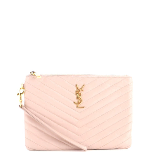 Classic Monogram Wristlet Pouch Matelasse Chevron Leather Small