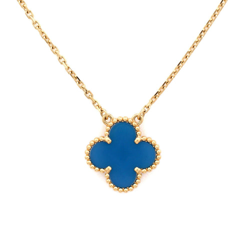 Vintage Alhambra Pendant Necklace 18K Yellow Gold and Agate