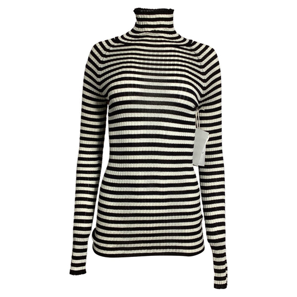 Women's Khaite Striped Turtleneck Sweater in Black and White Silk
