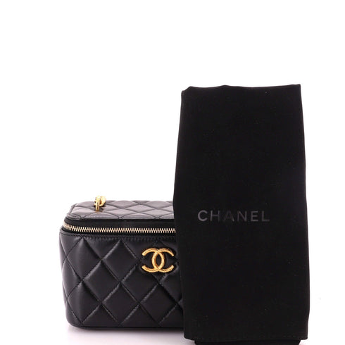 All Slide Long Vanity Case with Chain Quilted Lambskin Small