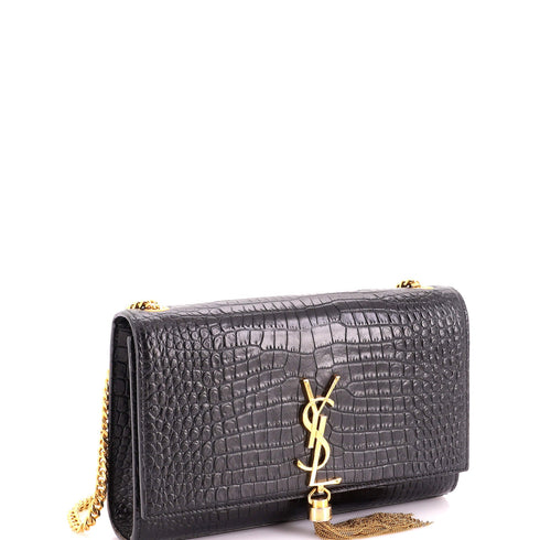 Classic Monogram Tassel Crossbody Bag Crocodile Embossed Leather Medium