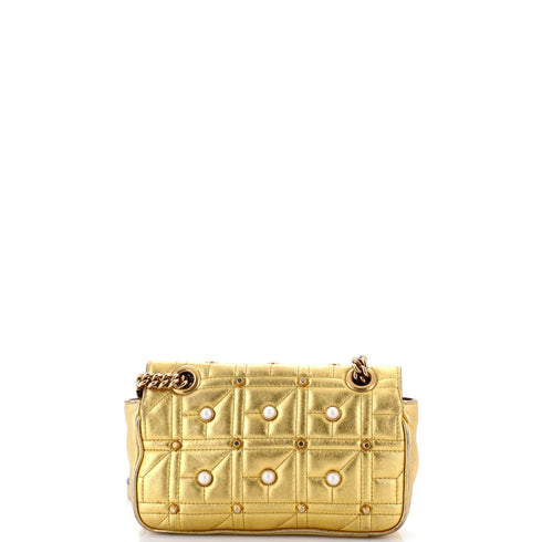 Pearly GG Marmont Flap Bag Embellished Matelasse Leather Mini