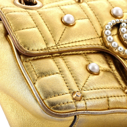 Pearly GG Marmont Flap Bag Embellished Matelasse Leather Mini