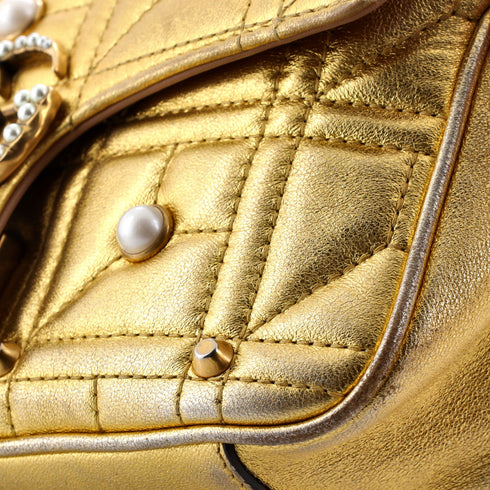 Pearly GG Marmont Flap Bag Embellished Matelasse Leather Mini