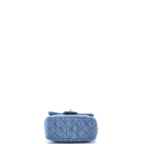 Pearl Crush Square Flap Bag Quilted Denim Mini