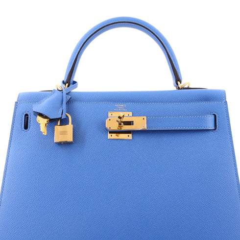 Kelly Handbag Bleu Paradis Epsom with Gold Hardware 28