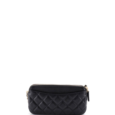 Double Zip Clutch with Chain Quilted Caviar