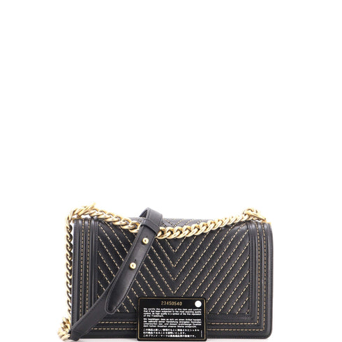 Boy Flap Bag Chevron Calfskin with Micro Chain Detail Old Medium