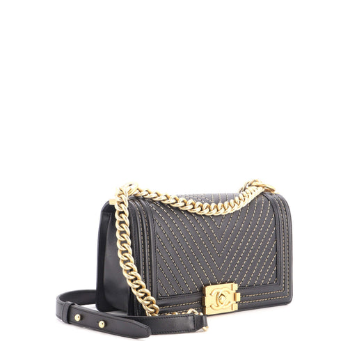 Boy Flap Bag Chevron Calfskin with Micro Chain Detail Old Medium